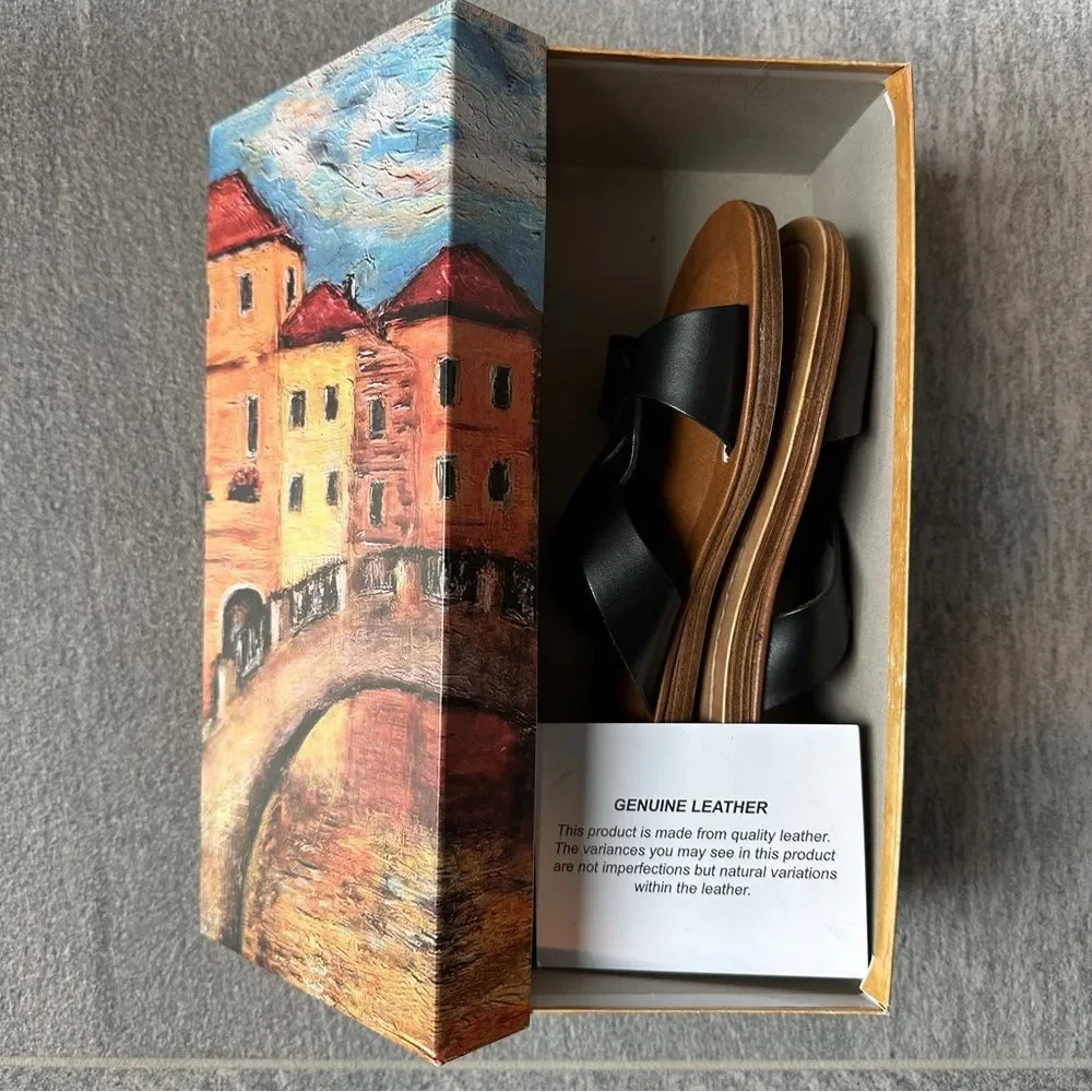 NWB Bella Vita Dov-Italy Black Leather Slide Sandals Women's Size 7 Open toe - Picture 3 of 13